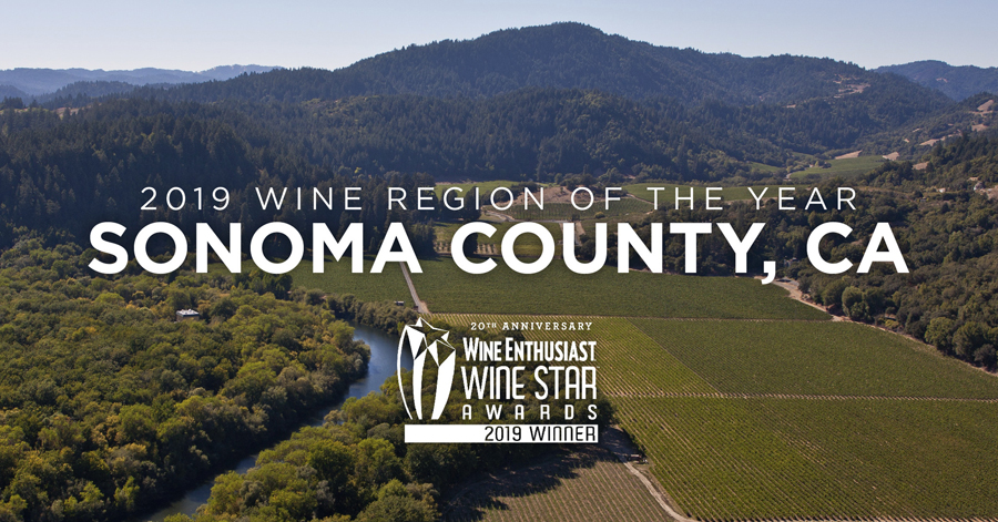 2019 Wine Region of the Year --Sonoma County, California winner of the Wine Enthusiast's Wine Star Award