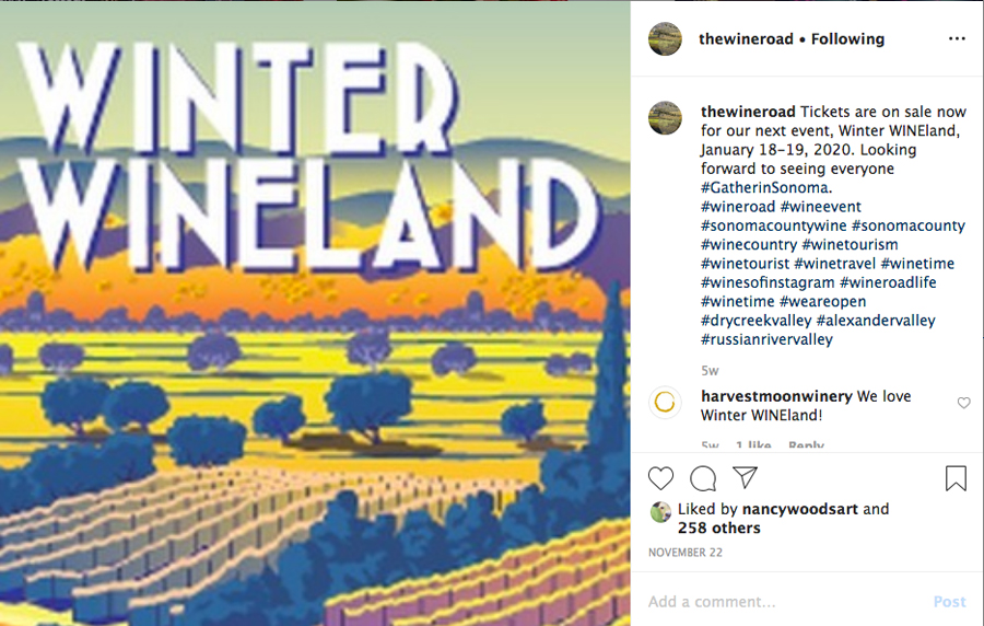 A sample of an Instagram post about Winter Wineland 2020.