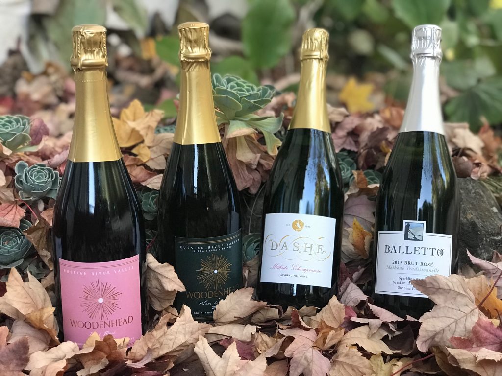 sparkling wines in the leaves parkling wine selections from Woodenhead, Dashe and Balletto.