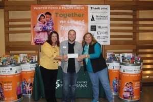 Beth Costa and Robin Caulkins giving the Wine Road donation check to the Redwood Empire Food Bank