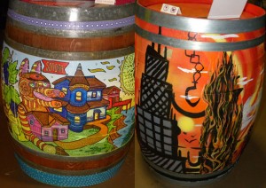 Whimsical Barrel by Maxfield Bala (left) and Fire scene by Zach Rhodes (right)