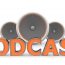 The words Podcast with speakers