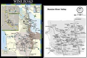 The printed map on the left is available by requesting it from the Wine Road. The map on the right is one of the downloadable maps available on the Wine Road website.