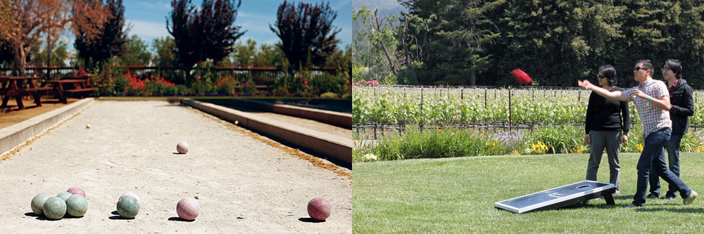 Enjoy a game of bocce ball and corn hole