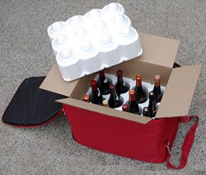 The interior view of a Wine Check bag.