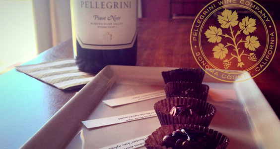 Chocolate treats and a bottle of Pellegrini Pinot Noir