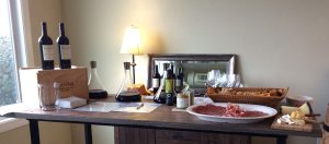 Hanna Winery's private area for club members with platter of food and special wines.