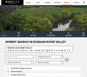 image of the Explore Russian River Valley Wine Road website page