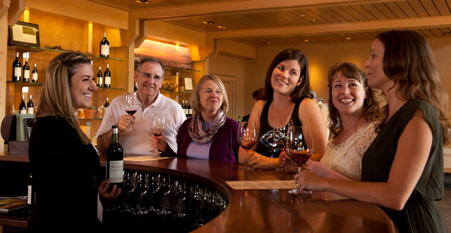 Wine tasters at Ridge Vineyards in Sonoma County's Dry Creek Valley.