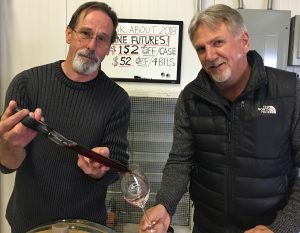 Char Vale Vineyards & Winery's winemaker Tim sharing a barrel sample of Pinot Noir.