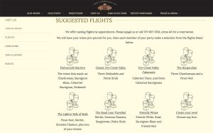 Pedroncelli Winery's wine flight options from their website.