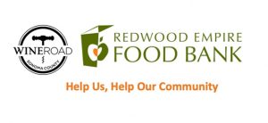 Wine Road and Redwood Empire Food Bank logos with "Help Us, Help Our Community."