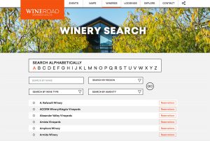 Wine Road Winery Search with Reservation links.