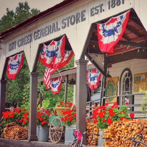 Dry Creek General Store with colorful bunting on the outside of the building