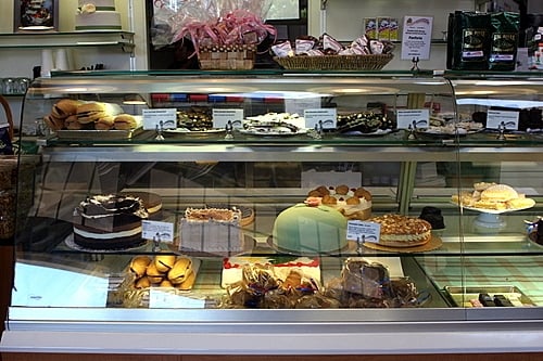 Bakery display case at Costeaux French Bakery