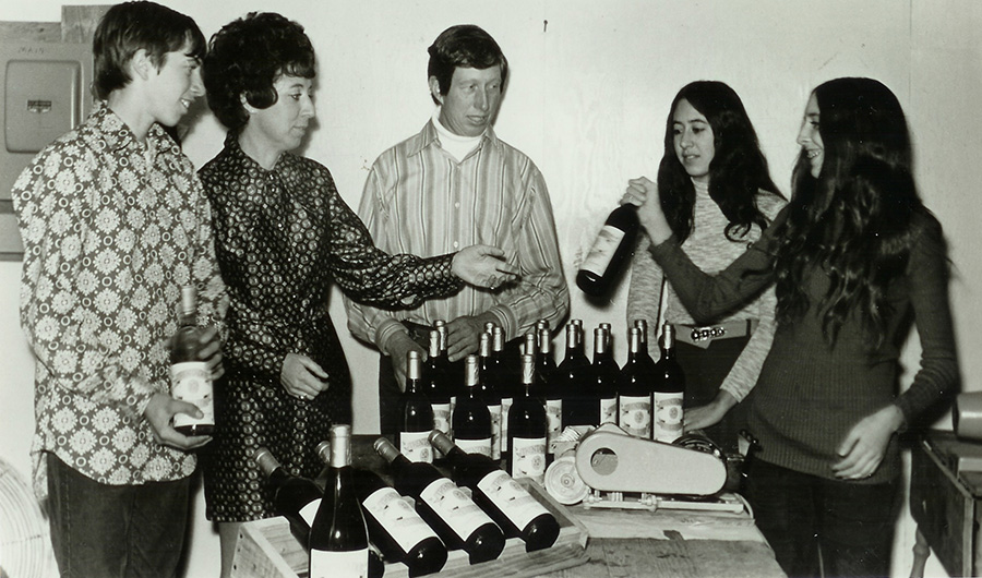 Trentadue family with bottled wines in 1969.