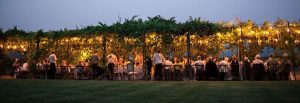 Trentadue's wedding venue with guests dining at sunset.
