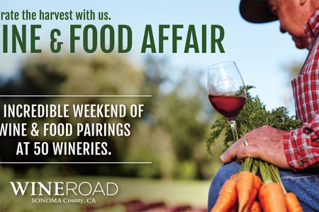 Wine & Food Affair 2022 event poster with details and blurred background of vineyards