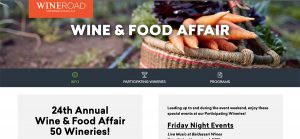 The Wine & Food Affair webpage with masthead, page options, and the beginning of the copy.
