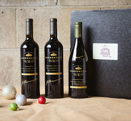 Pedroncelli Winery's holiday 2022 three-bottle gift box