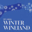 30th annual Winter Wineland post with bottle image and snowflakes in blue and white