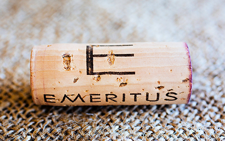 Wine cork with a big E and the word Emeritus.